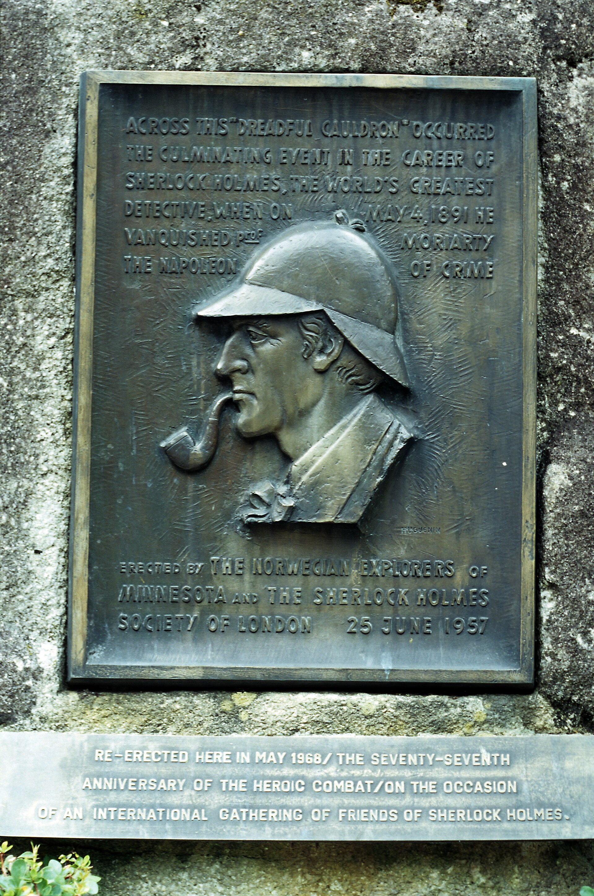 The Sherlock Holmes memorial plaque at the Reichenbach ledge